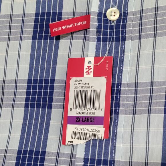 IZOD Light Weight Poplin Mens Shirt Size 2XL Blue Plaid Cotton Casual Preppy NWT - Picture 4 of 16